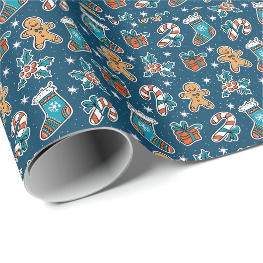 Aesthetic Christmas Pattern Santa Candy Geschenkpapier (Rolleneckpunkt)