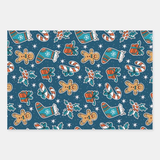 Aesthetic Christmas Pattern Santa Candy Geschenkpapier Set (Vorderseite 2)
