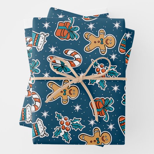 Aesthetic Christmas Pattern Santa Candy Geschenkpapier Set (Beispiel)