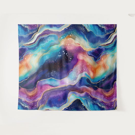 Aesthetic colorful rainbow agate glitter texture wandteppich (Vorderseite (Horizontal))