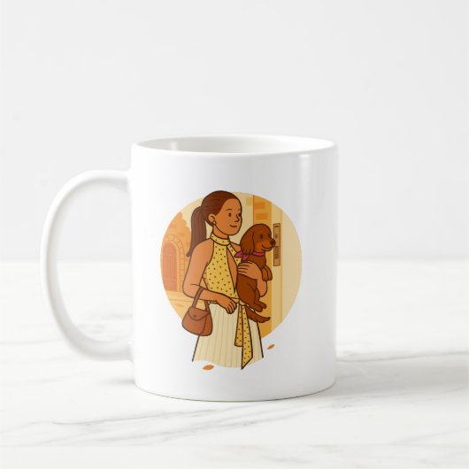 Aesthetic Dog Mom Holding Puppy Illustration Kaffeetasse (Links)