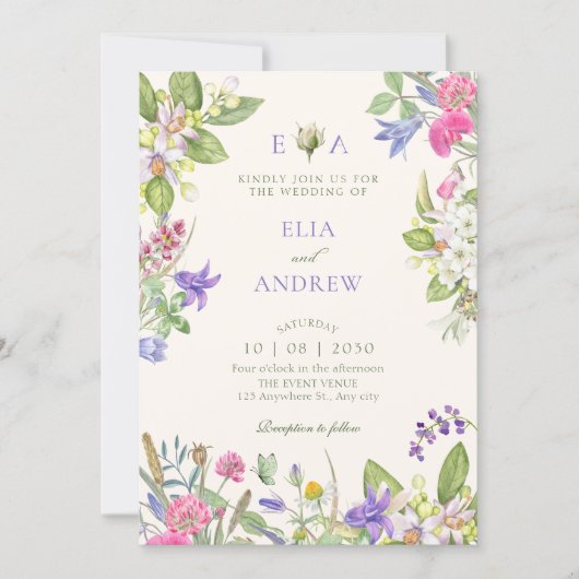 Aesthetic floral garden wedding einladung (Vorderseite)