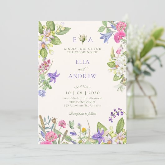Aesthetic floral garden wedding einladung (Stehend Vorderseite)