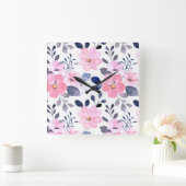 Aesthetic Floral Wall Clock Quadratische Wanduhr (Zuhause)