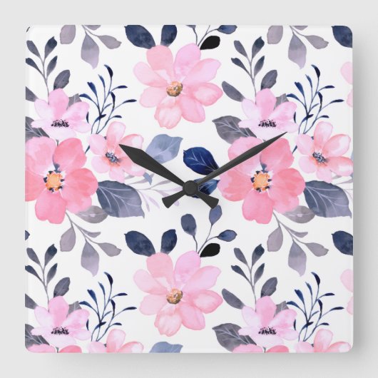 Aesthetic Floral Wall Clock Quadratische Wanduhr (Vorderseite)