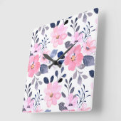 Aesthetic Floral Wall Clock Quadratische Wanduhr (Winkel)