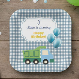 Aesthetic Gingham Blue Construction 3rd Birthday  Pappteller