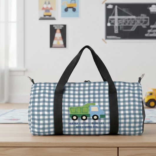 Aesthetic Gingham Blue Dump Truck Boys Duffle Bag