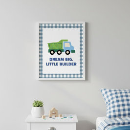 Aesthetic Gingham Border Construction Nursery Wall Poster
