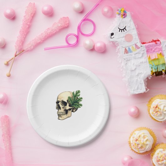 Aesthetic Goth Grunge Skull Tropical Monstera Leaf Pappteller (Party)