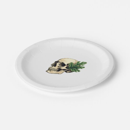 Aesthetic Goth Grunge Skull Tropical Monstera Leaf Pappteller (Schrägansicht)
