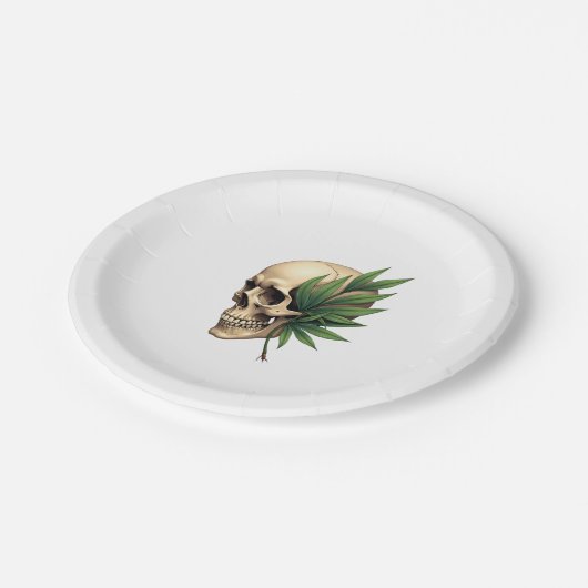 Aesthetic Goth Grunge Skull Tropical Monstera Leaf Pappteller (Schrägansicht)