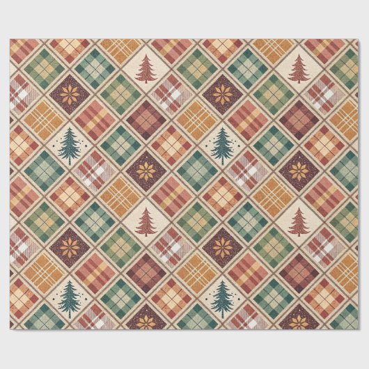 Aesthetic Holiday Checkered Wrapping Paper Geschenkpapier (Flach)