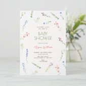 Aesthetic Minimalist falling flowers baby shower Einladung (Stehend Vorderseite)