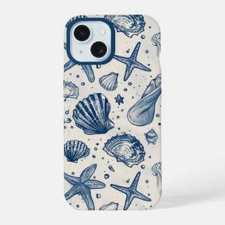 Aesthetic Nautical Blue Ocean Shell Iphone Case 15 Hülle