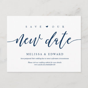 Aesthetic Navy Blue, Save our new date, postponed Postkarte