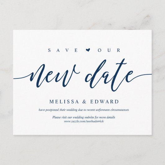 Aesthetic Navy Blue, Save our new date, postponed Postkarte (Vorderseite)