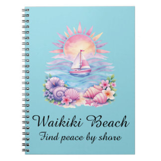 Aesthetic Pink Beach Sailboat Watercolor Sunset Notizblock