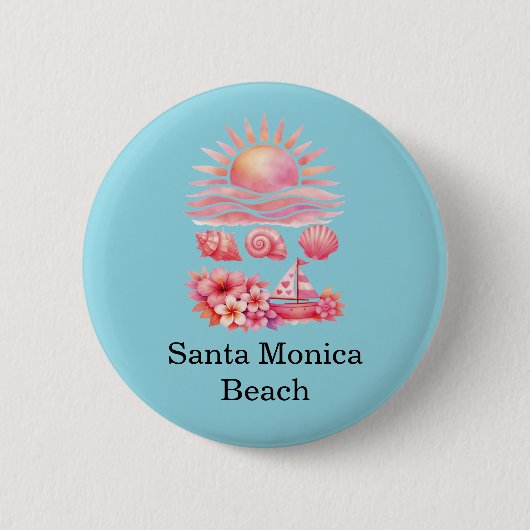Aesthetic Pink Beach Sunset Watercolor Button (Vorderseite)