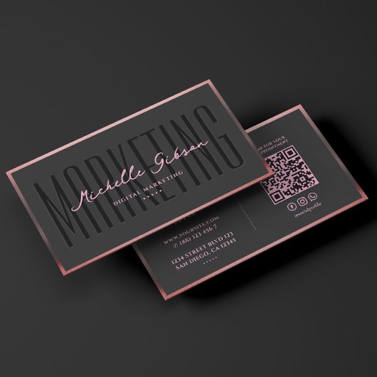 Aesthetic Pink Black Marketing Professional  Visitenkarte