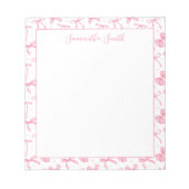 Aesthetic Pink Coquette Bow Custom Name Notizblock (Vorderseite)