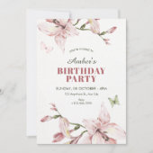 Aesthetic pink flower bloom birthday einladung (Vorderseite)