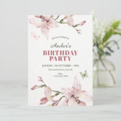 Aesthetic pink flower bloom birthday einladung (Stehend Vorderseite)