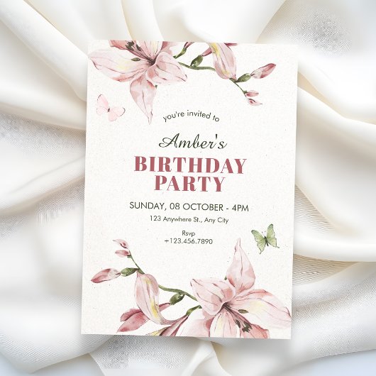 Aesthetic pink flower bloom birthday einladung