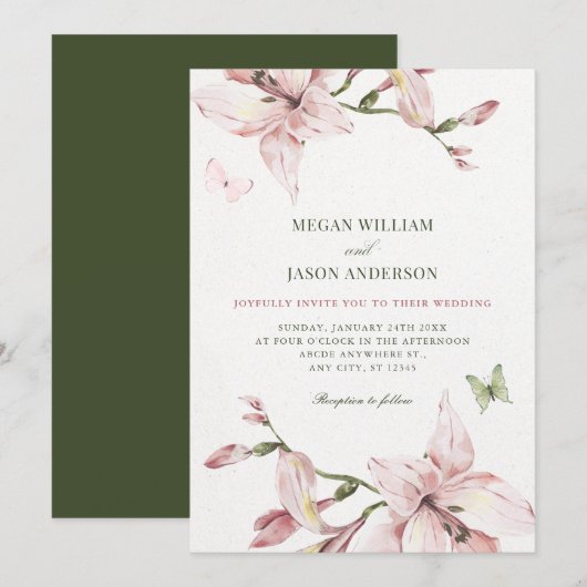 Aesthetic pink flower bloom wedding  einladung (Vorne/Hinten)