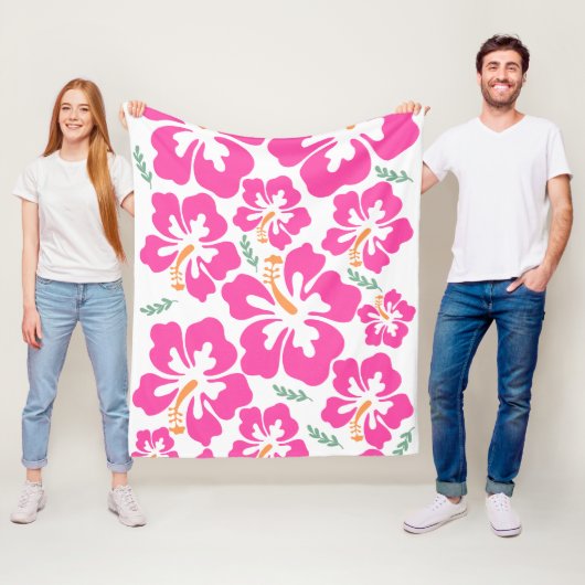 Aesthetic pink hibiscus repeating pattern fleecedecke (Beispiel)