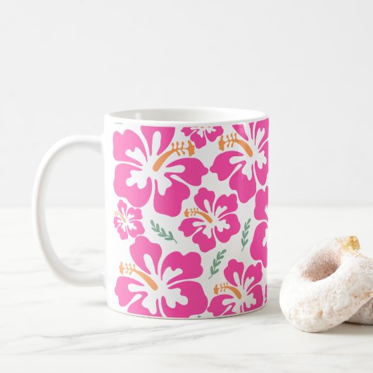 Aesthetic pink hibiscus repeating pattern kaffeetasse (Mit Donut)