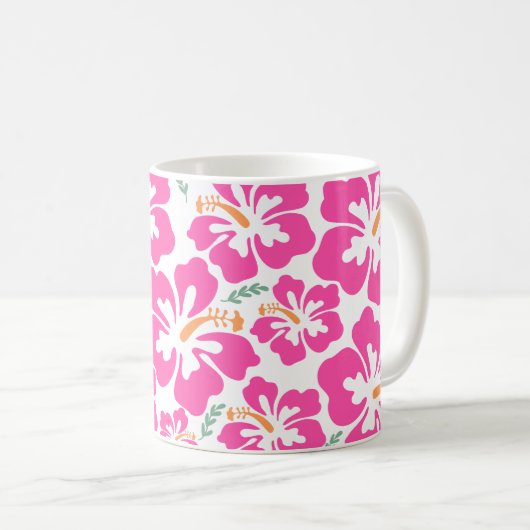 Aesthetic pink hibiscus repeating pattern kaffeetasse (VorderseiteRechts)