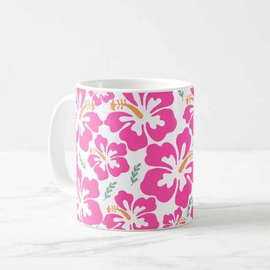 Aesthetic pink hibiscus repeating pattern kaffeetasse (Vorderseite Links)