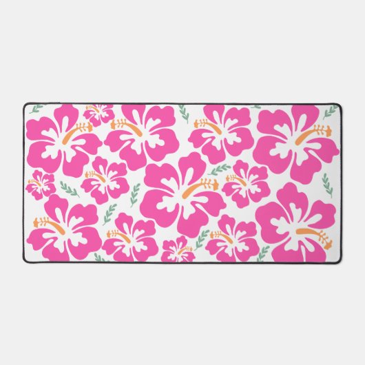 Aesthetic pink hibiscus repeating pattern schreibtischunterlage (Vorderseite)