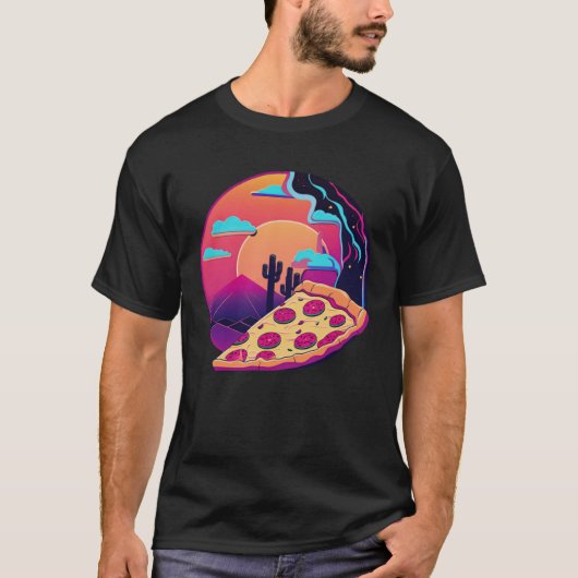 Aesthetic Pizza Party with 80s Retrowave T-Shirt (Vorderseite)
