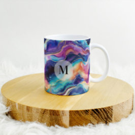 Aesthetic rainbow agate glitter texture monogram kaffeetasse