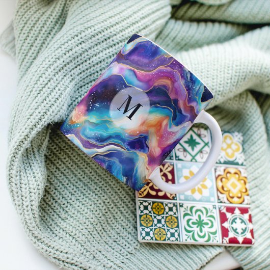 Aesthetic rainbow agate glitter texture monogram kaffeetasse