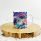 Aesthetic rainbow agate glitter texture monogram kaffeetasse
