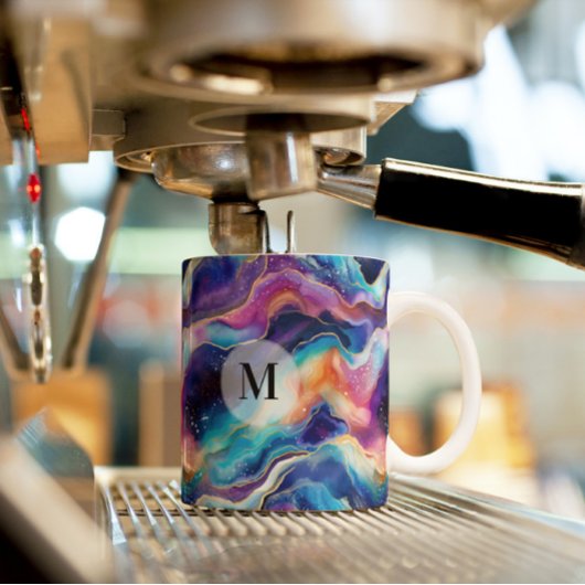 Aesthetic rainbow agate glitter texture monogram kaffeetasse