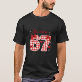 Aesthetic Red Plaid Six Seven Typography Style Art T-Shirt