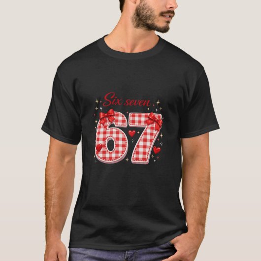 Aesthetic Red Plaid Six Seven Typography Style Art T-Shirt (Vorderseite)