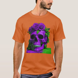 Aesthetic Skulls and Roses Violet and Green friend T-Shirt