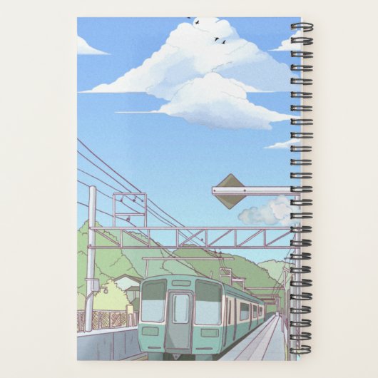 Aesthetic Sky & Train Journal Notebook | Cute Past Planer (Rückseite)