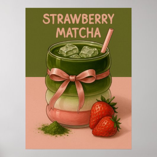 Aesthetic Strawberry Matcha Art Print, Food art  Poster (Vorne)