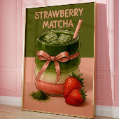 Aesthetic Strawberry Matcha Art Print, Food art  Poster