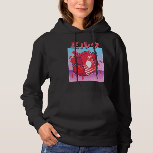 Aesthetic Strawberry Milk Shake Vaporwave 90s Japa Hoodie (Vorderseite)