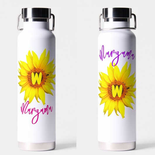 Aesthetic Sunflower, Trendy Girly Name & Monogram  Trinkflasche