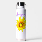 Aesthetic Sunflower, Trendy Girly Name & Monogram Trinkflasche (Rückseite)