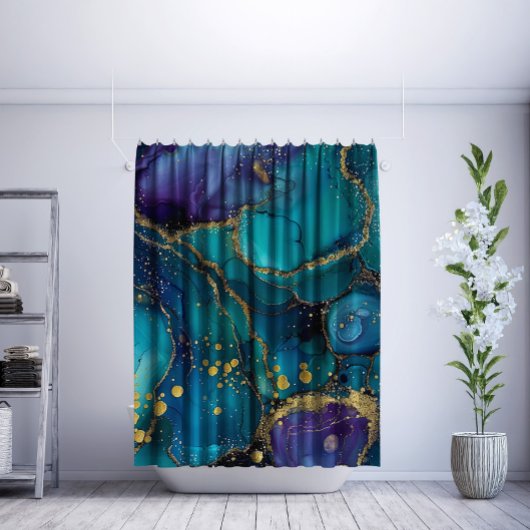 Aesthetic Turquoise & Gold Flowing Marble Duschvorhang