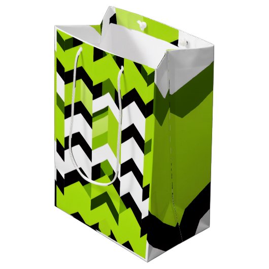 Aesthetic Vibrant Wasabi Chevron Modern Texture Mittlere Geschenktüte (Vorderseite Schrägansicht)